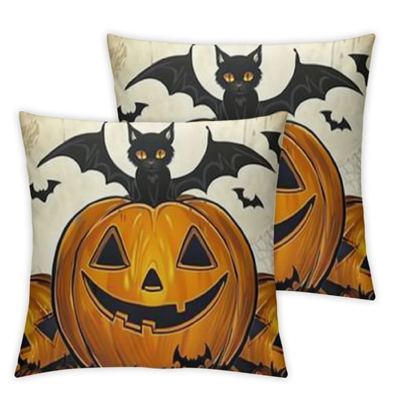 Happy Halloween Pillow Covers Pumpkin Bat Spider Web Throw Pillow Covers Boo Pillow Halloween White and Black Striped Pillow Case for Home Decor Couch Outdoor