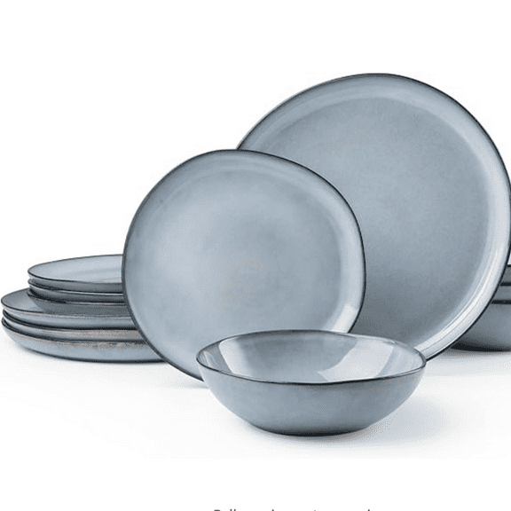 Dish Set for 4, 12-Piece Stoneware Dinnerware Sets, Round Plates and Bowls Set, Ceramic Dishware for Home Restaurant, Crack and Scratch Resistant, Microwave and Oven Safe, Reactive Foggy Blue