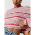 thumbnail image 5 of Women's Cropped Sweaters Long Sleeve Round Neck Striped Print Knit Pullover Casual Tops, 5 of 6