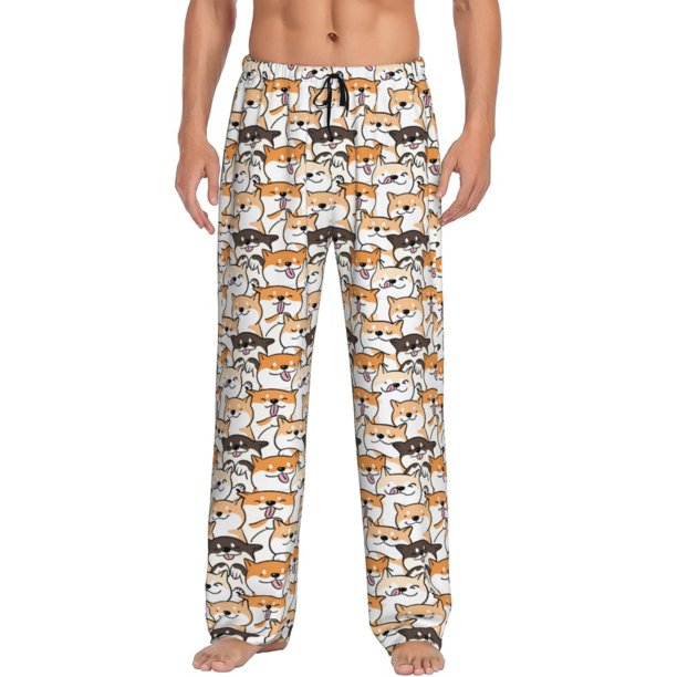 Balery Shiba Inu Dog Pantalones de pijama para hombre, pijama ultraligero, pantalón de descanso-Medium