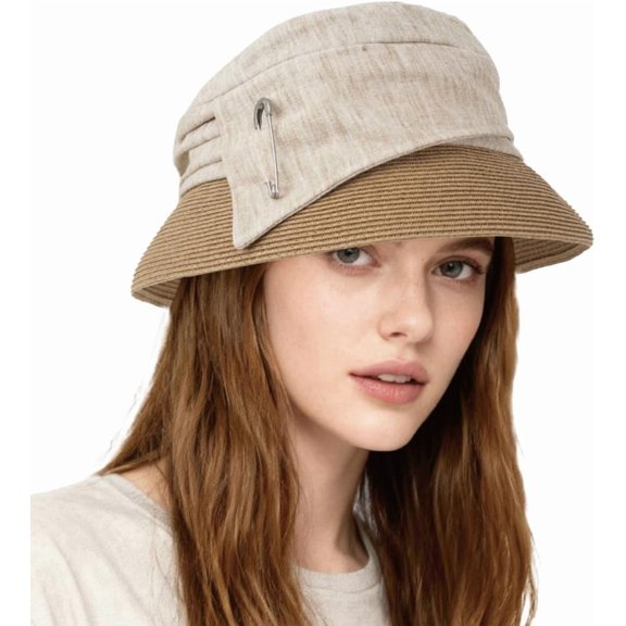 Linen & Straw Sun Hat for Women Fisherman Cap Foldable UV Protection Hat for Summer