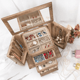 thumbnail image 3 of Emfogo Jewelry Box for Women, Rustic Wooden Jewelry Boxes & Organizers with Mirror, 4 Layer Jewelry Organizer Box Display for Rings Earrings Necklaces Bracelets (Rustic Brown), 3 of 7