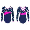 thumbnail image 3 of iiniim Kids Girls Long Sleeves Ballet Leotard Junior Criss Cross Back Gymnastics Dance Bodysuit Size 4-16 Bubbles Navy 6, 3 of 6