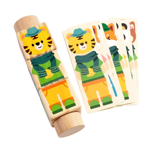 Rompecabezas de madera con bloques giratorios y temática animal. Juguete resistente e interactivo para padres e hijos. Reconocimiento y aprendizaje