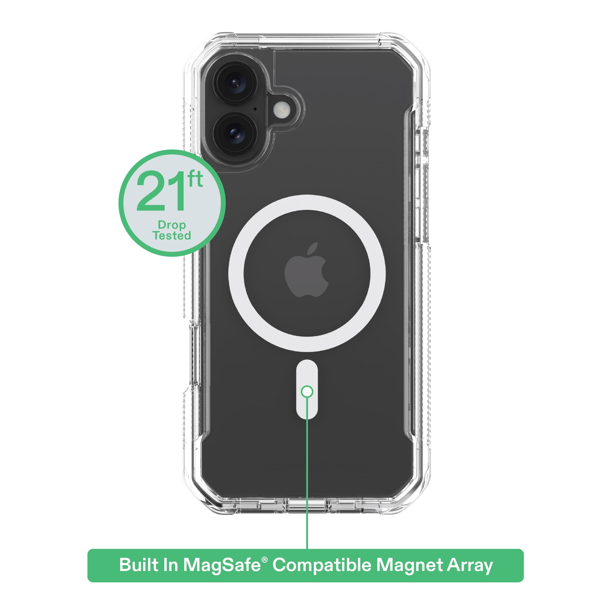 onn MagSafe Compatible Rugged Phone Case for iPhone 16 Plus - Clear