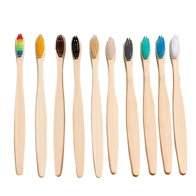 Amdohai 10Pcs/Set Natural Bamboo Toothbrushes Soft Bristles Bamboo Handle Toothbrush for Home Hotel Travel Use