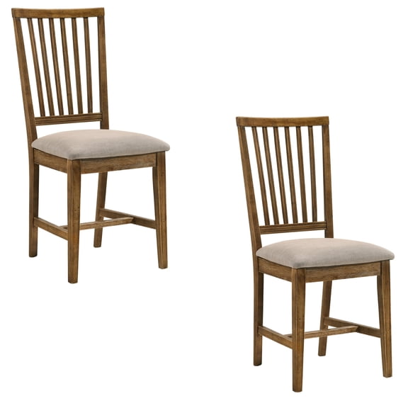 Set of 2 Linen & Weathered Finish Side Chair, Upholstered Dining Chairs, Dining Room Chairs, Kitchen Chairs, Wooden Side Chair for Kitchen Dinning Room Restaurant (Oak)