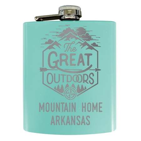 

Mountain Home Arkansas Laser Engraved Explore the Outdoors Souvenir 7 oz Stainless Steel 7 oz Flask Seafoam