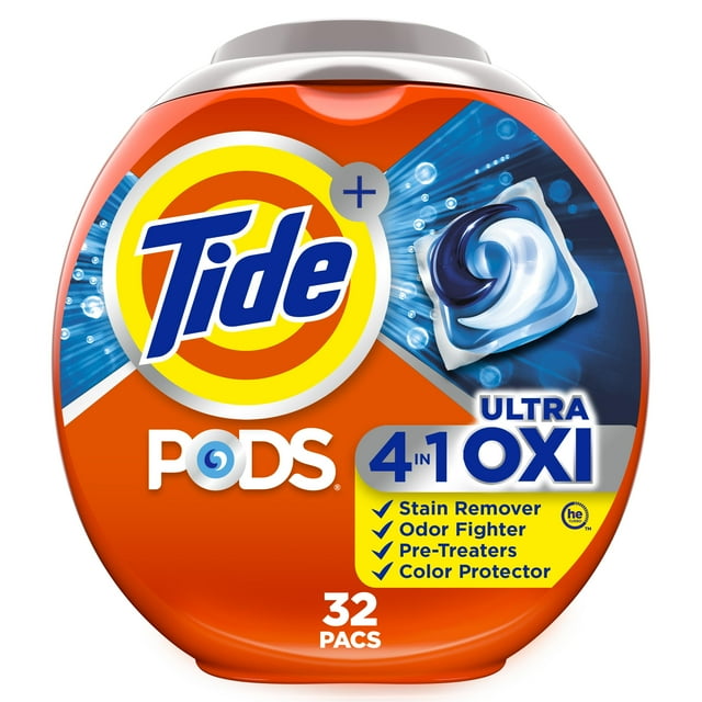 Detergente para ropa Tide 4 en 1 Ultra Oxi PODS, 32 paquetes