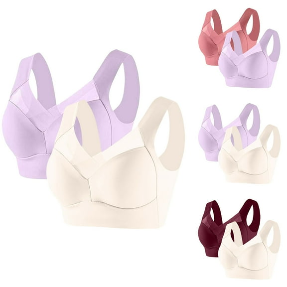 Qingpeng 2PC Wireless Bra for Women No Underwire Seamless Comfortable Breathable Sports Bras for Women High Impact Support Plus Size Workout Bra