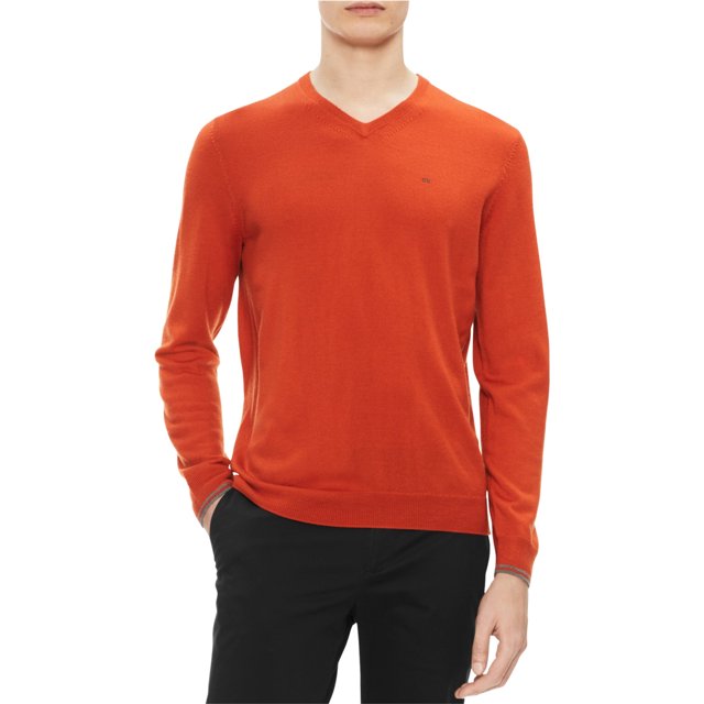 Calvin Klein Mens Extra Fine Merino Pullover Suéter, Naranja, Grande