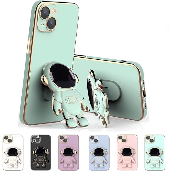 Astronaut Folding Kickstand Case Compatible with iPhone 13 Pro Max Case Astronaut Hidden Stand Bracket Camera Protector Plating Case,Green