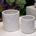 thumbnail image 7 of Urban Trends Ceramic Cylindrical Pot with Wide Mouth and Embossed Diamond Design Body Set of Two Matte Finish White, 7 of 7
