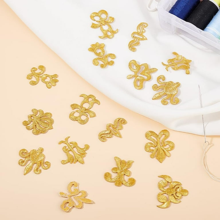 Coppia Toppe Ricamate A Forma Di Cardo E Fiore Oro - Distintivi Da Stirare O Cucire Su Abiti E Accessori