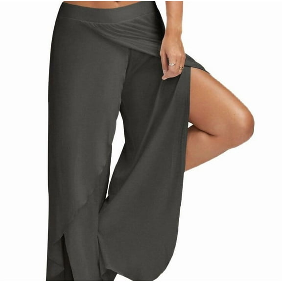 Women Plus Size Wide Leg Pants Loose Fitness Dance Yoga Split Trousers Female Elastic Wasit Casual Workout Solid Summer Clothing