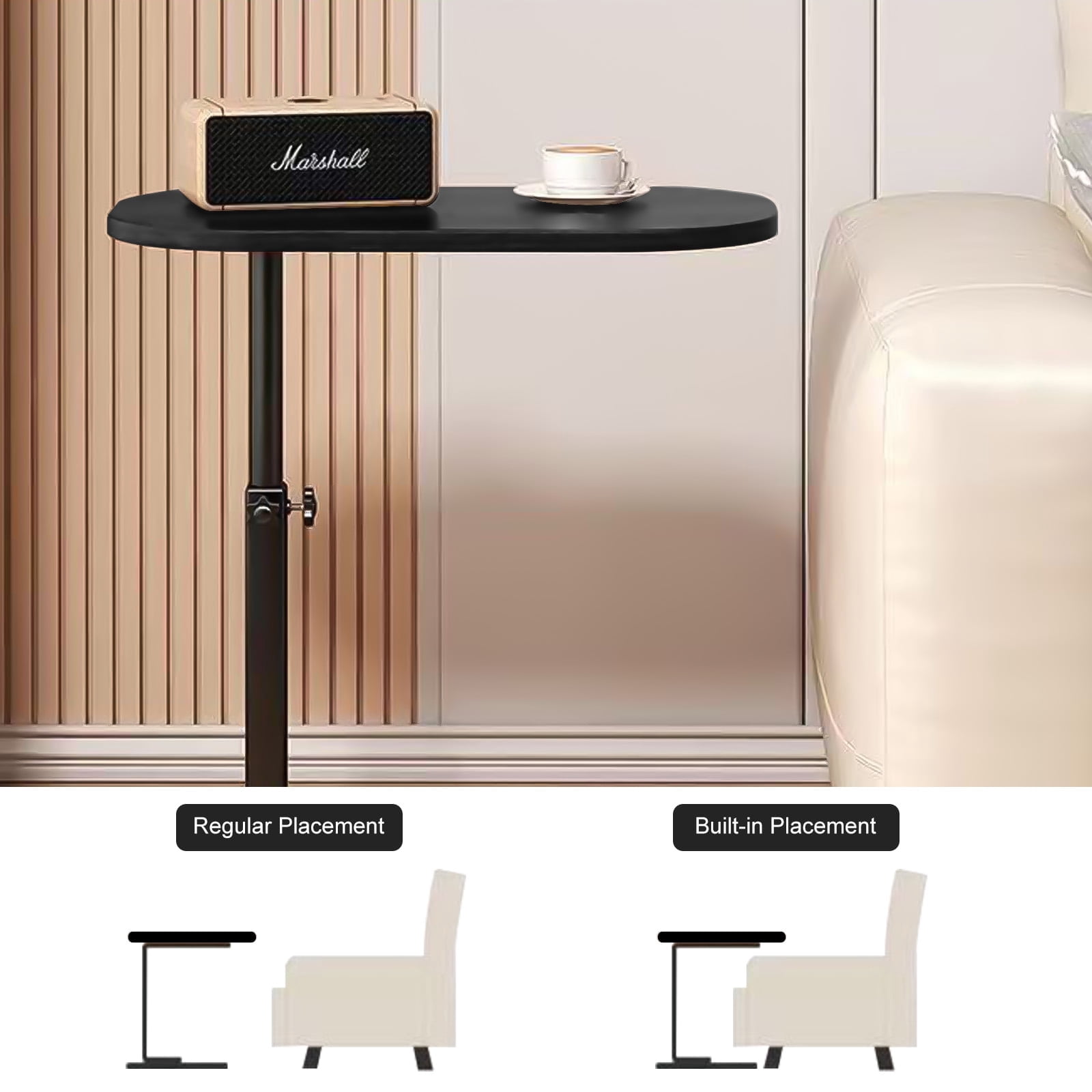 VEGCOOI Adjustable TV Tray Table Side Table Tray, C Table End Table, Bamboo Table, 360°Swive Adjustable Height Tray Table for Bed or Sofa, Living Room, Bedroom TV Tray Table with Phone and Tablet