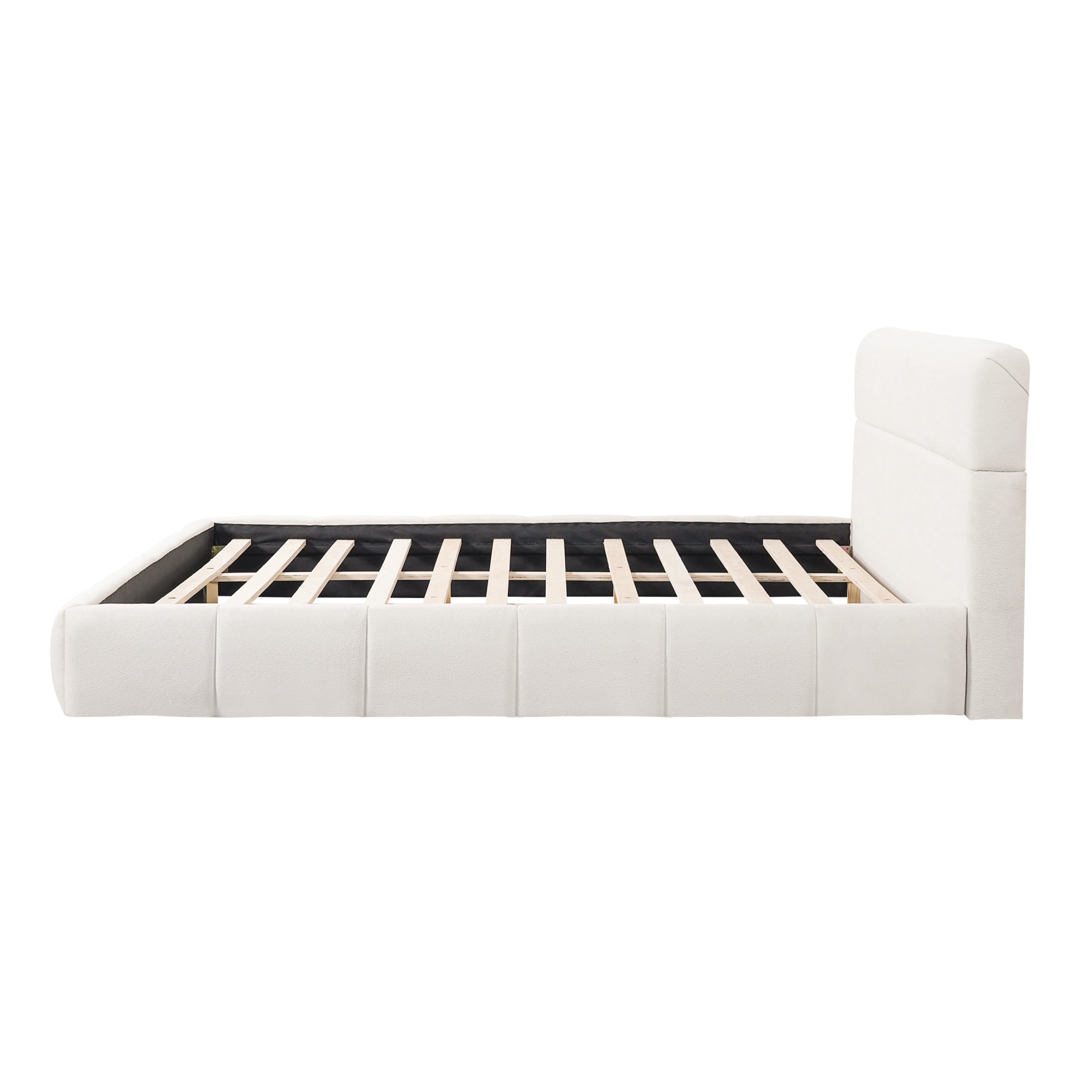 Christopher Knight Home King Size Boucle Upholstered Platform Bed Frame with Headboard, Cream White