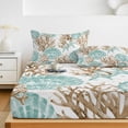thumbnail image 6 of Cal.King Size Fitted Sheet Set - Green Coastal Seashells 3 Piece Bedding Sets 16" Deep Pocket Fitted Sheet with 2 Pillowcases, Nautical Brown Coral Starfish Brushed Microfiber Hotel Luxury Bed Sheets, 6 of 9