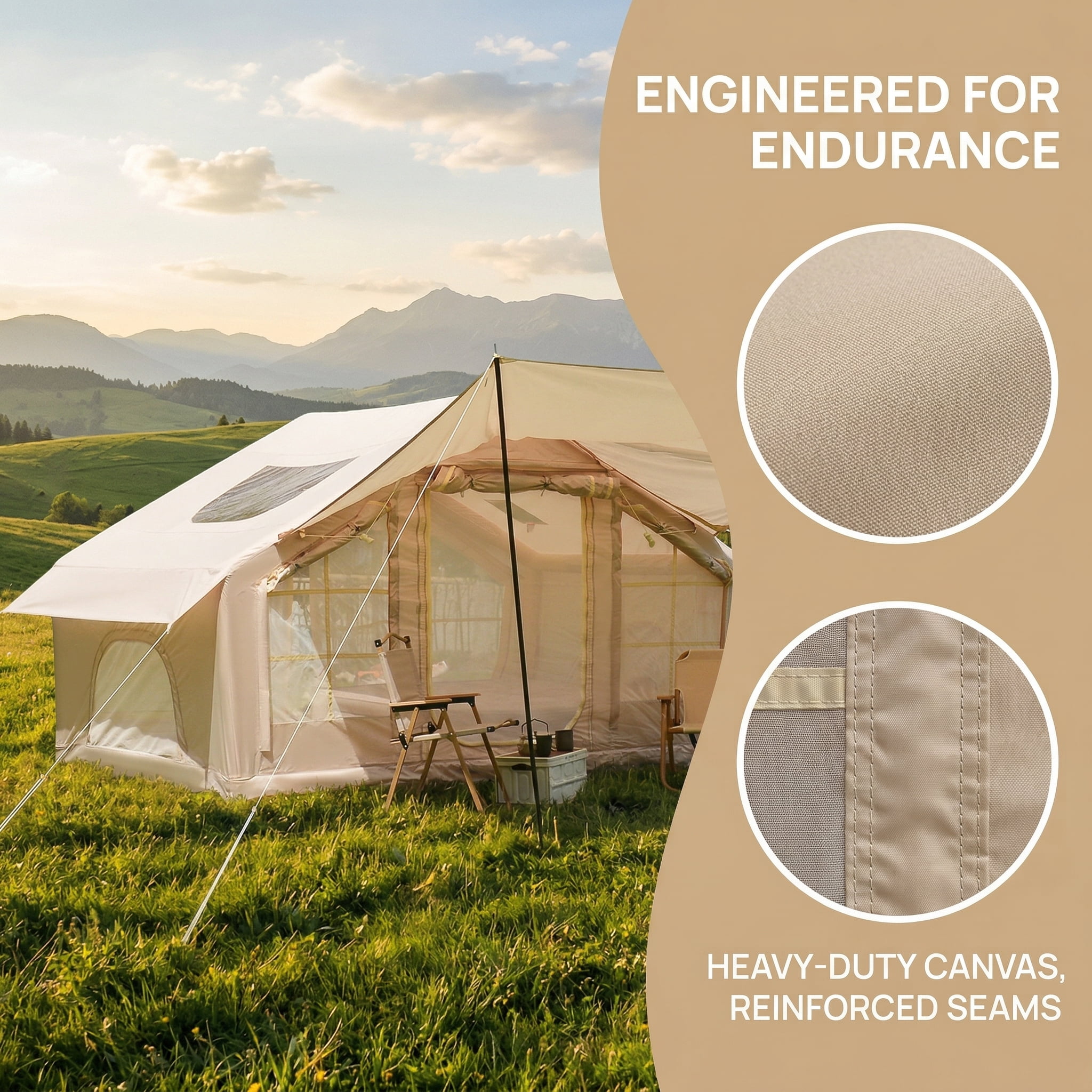 NOBOLEA Inflatable Tent with Extended Awning, 4-6 Person Quick 5-Min Setup Air Tent, 420D Waterproof Camping Shelter with Mesh Windows for Outdoor Family Travel