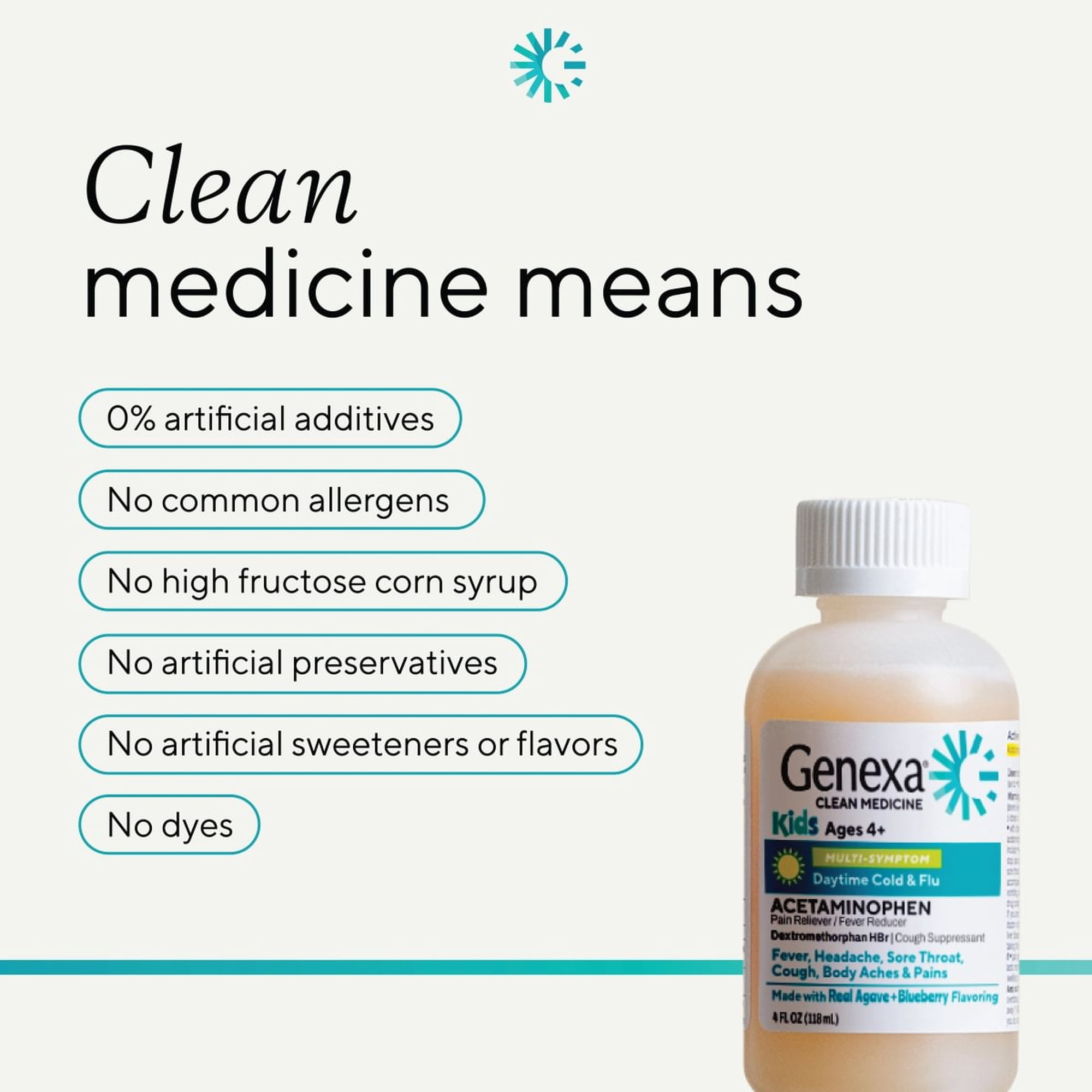 Genexa Kids Day + Night Cough & Fever Medicine Made Clean, 4 fl oz, 2 Pack
