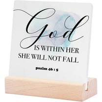 Ceramic Sign 4x4Inch Christian Gifts For Women God Is Within Her She Will Not Fall Plaque Sign with Wooden Stand Inspirational Gifts Christian Decor Religious Bible Verse Gifts Christian
