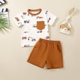 thumbnail image 2 of Xudanell Newborn Outfits Baby Boy Cartoon Print 24 Month Boy Clothes Color Blocked Neck Short Sleeved Shorts 2 Piece Set, 2 of 9