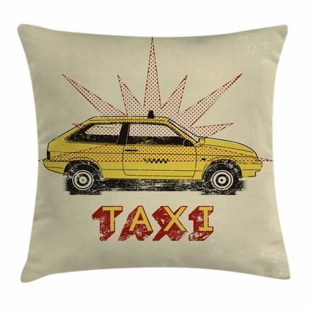 - Retro Throw Pillow Cushion Cover, Pop Art Style Old Fashioned Taxi Cab with Grunge Effects Vintage Car Graphic, Decorative Square Accent Pillow Case, 16 X 16 Inches, Beige Yellow Ruby, by Ambesonne