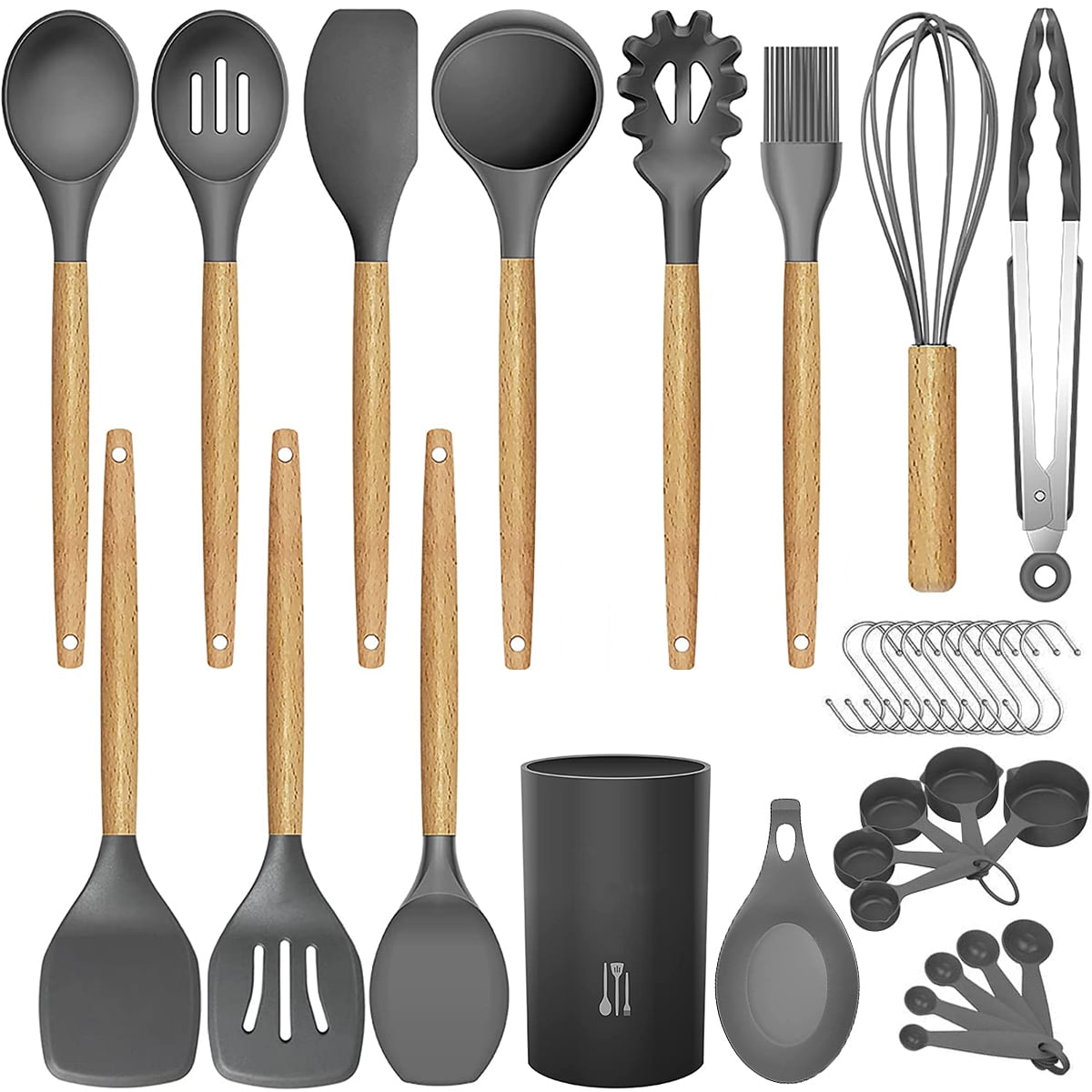 Silicone Cooking Utensils Set Spatula Set Non Toxic Heat Resistant Nonstick Silicone Handle,Easy To Clean Kitchen Cooking Utensils Set 10 Pcs Kitchen Utensil Set With Holder Black 