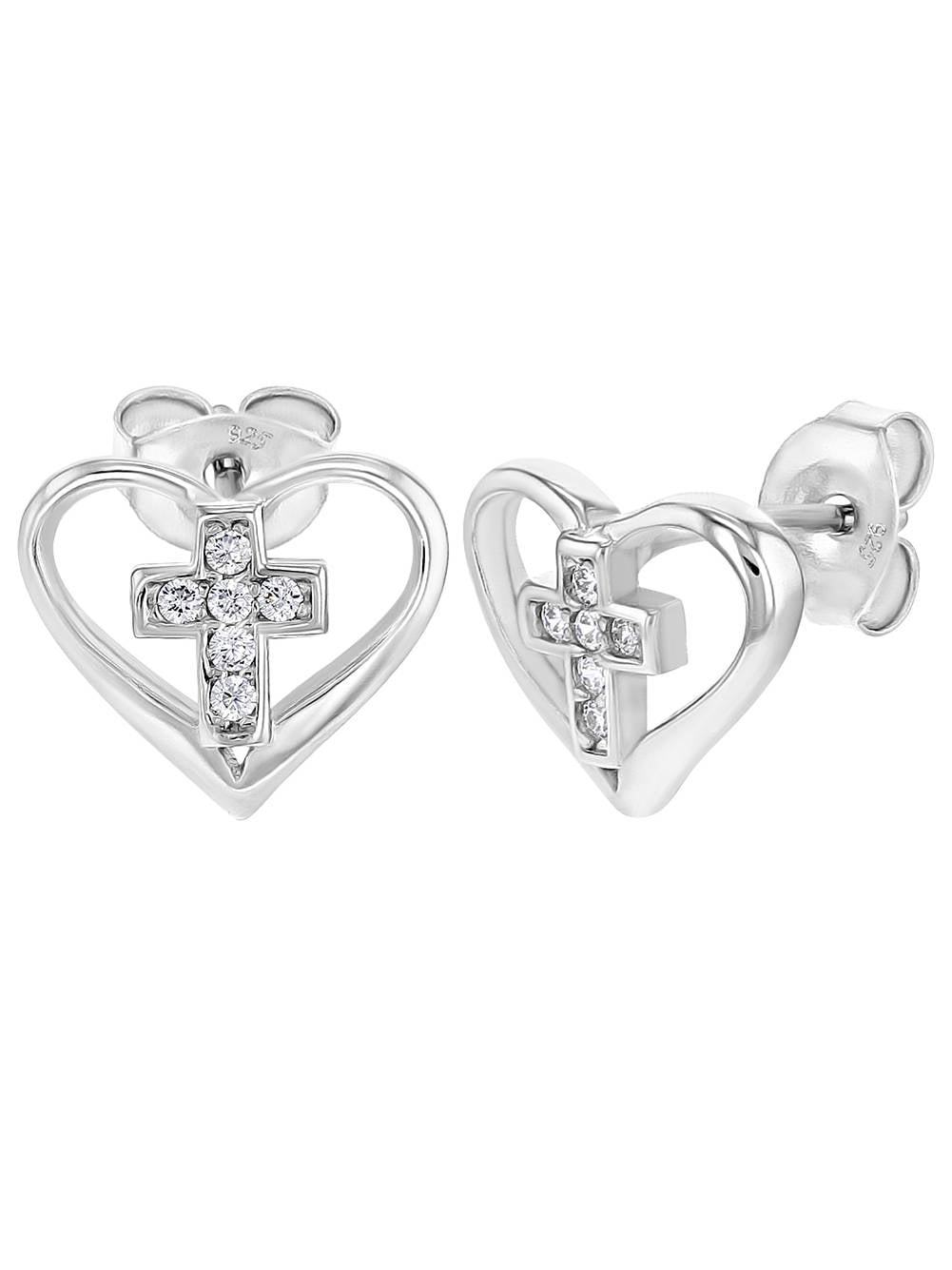 925 Sterling Silver Purple White Hearts Kids Girls Stud Earrings  Party Gift 