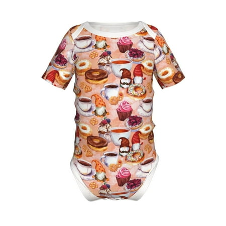 

Adobk Gnomes With Coffee Print Baby Climbing Clothes Jumpsuit Rompers Classic Rompers Child Short sleeve Bodysuits-2 Years