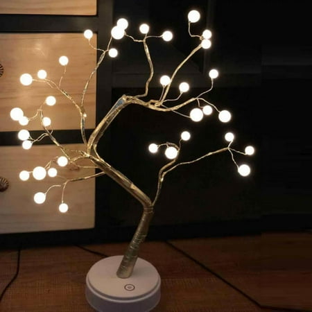 

Artificial Pearl Ball Copper Wire Tree Branch Night Light Decorative Table Lamp Battery And USB Operated 36 LED Beads