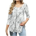 thumbnail image 2 of wdsxpo 3/4 Length Sleeve Womens Shirts Tops Crew Neck Loose Fit Pleated Cute Shirts Dressy Casual Fall Fashion Blouses Outfits, 2 of 6