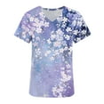 thumbnail image 5 of Busydd Scrubs for Women Fashion Purple Floral Print Scrub Tops Women Casual Short Sleeve V Neck Work Nursing Uniform Tops Comfy Oversized Workwear with Pockets, 5 of 5