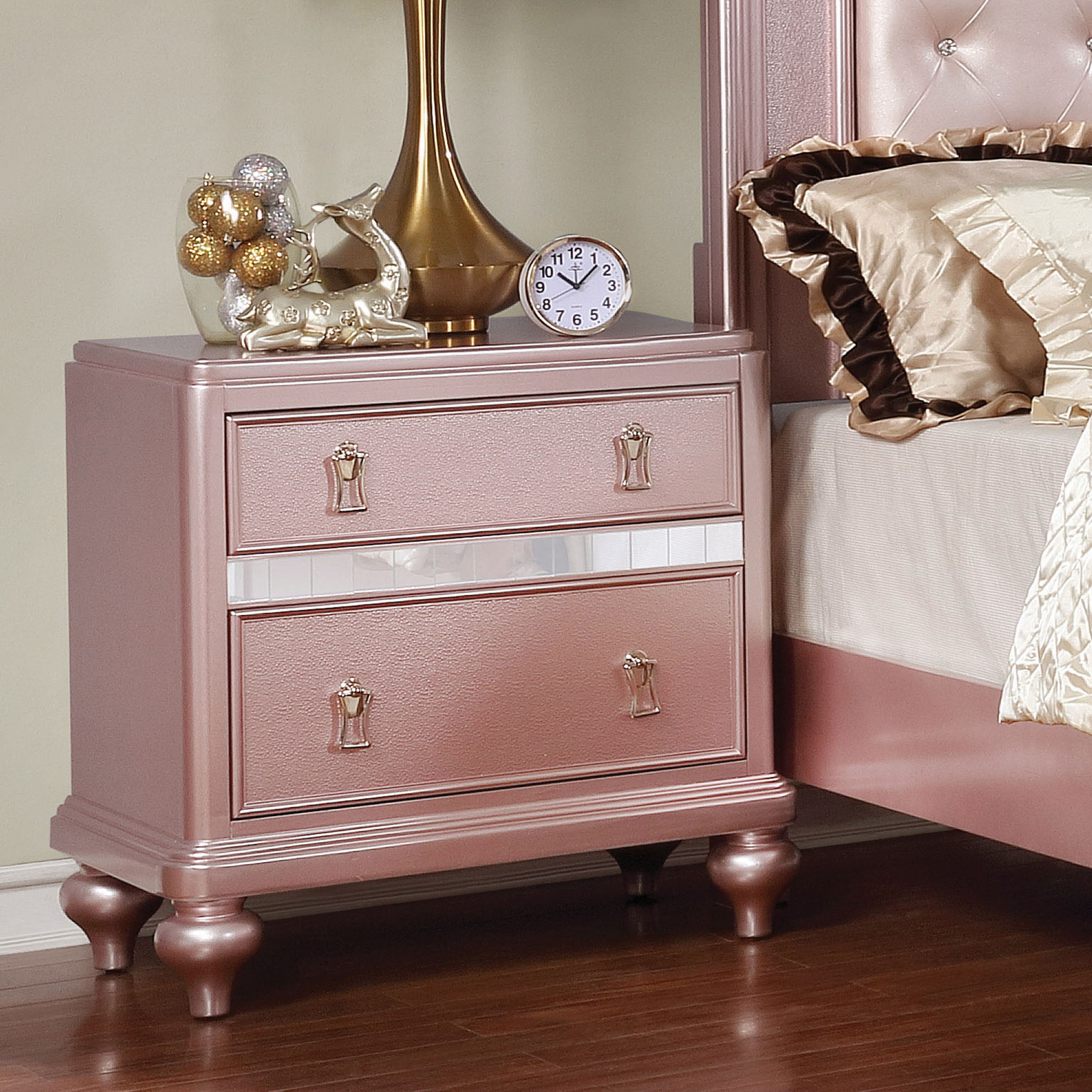 Furniture of America Starnom Nightstand with 2-Drawer, Rose Gold