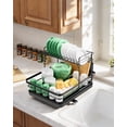 thumbnail image 2 of Kitsure 2-Tier Dish Drying Rack for Kitchen Counter, Stainless Steel Dish Drainer with Cutlery Holder, Sink Organization and Storage Rack for Plates, Bowls and Cups, 12" W x 15" L, Black, 2 of 8