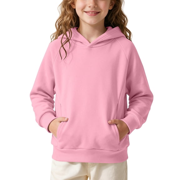 Coerni Girls Hooded Sweatshirt Solid Hoodie with Pocket Soft Cozy Long Sleeve Hooded Pullover Kids Preppy Sweat Tops Multi Color Options
