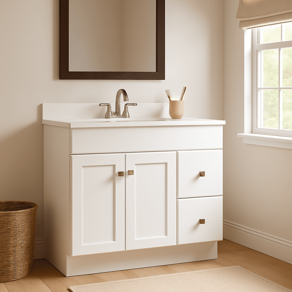 Design House Wyndham 36" Solid Wood Ready to Assemble 2-Door and 2-Drawer Bathroom Vanity Cabinet, White