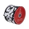 thumbnail image 3 of Northlight Black Grosgrain with White Floral Design Wired Craft Ribbon 2.5" x 10 Yards, 3 of 3