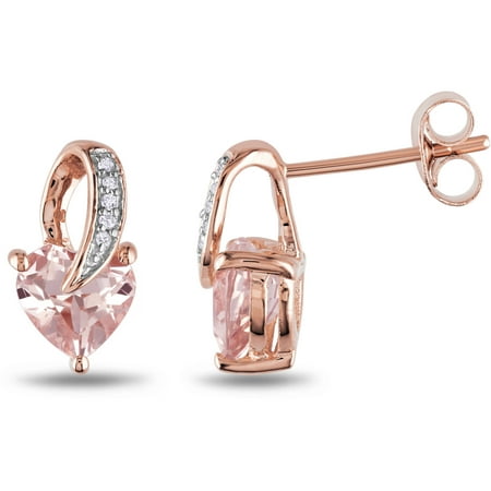 1-1/3 Carat T.G.W. Morganite and Diamond-Accent 10kt Pink Gold Heart Earrings