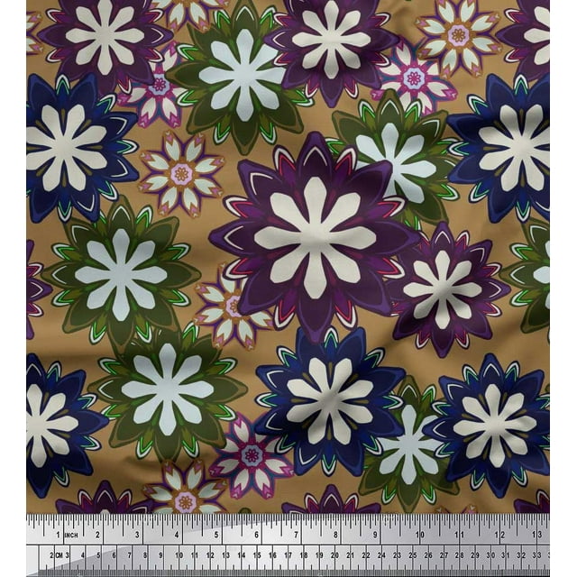 Soimoi Brown Poly Georgette Fabric Artistic Floral Printed Fabric 1 Yard 42 Inch Wide
