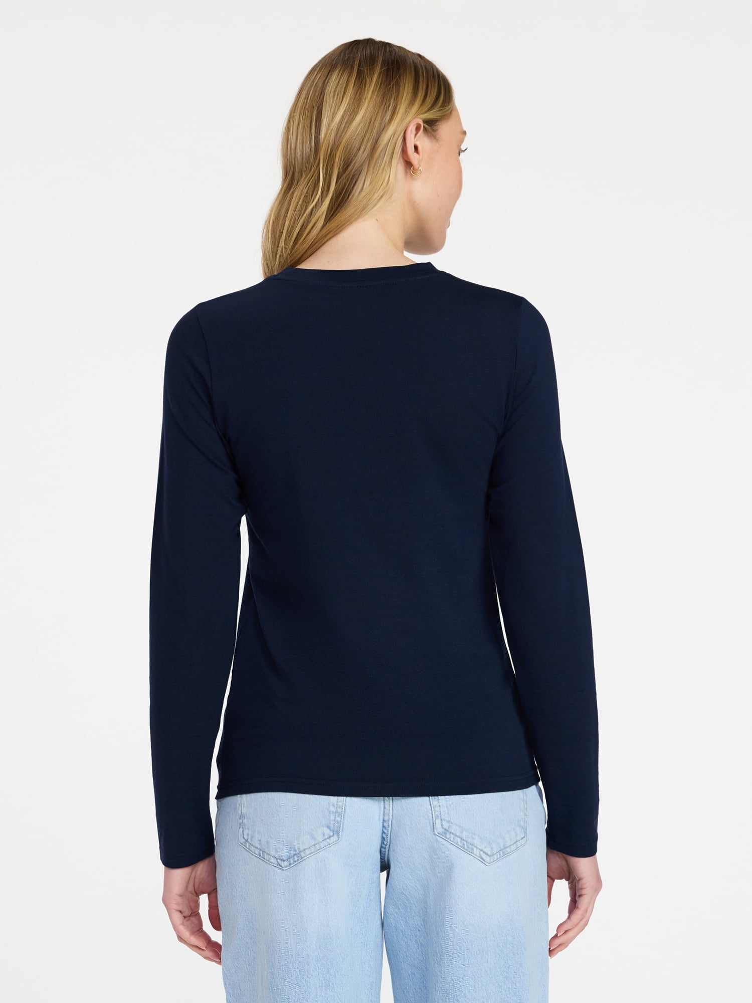 Time and Tru Women's Slim Crewneck Tee with Long Sleeves, Sizes XS-XXXL