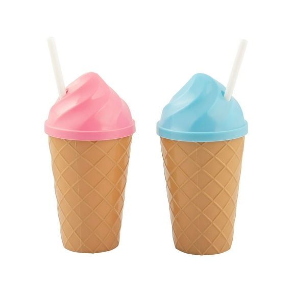 Ice Cream-Shaped Cups with Straws - 12 Pieces