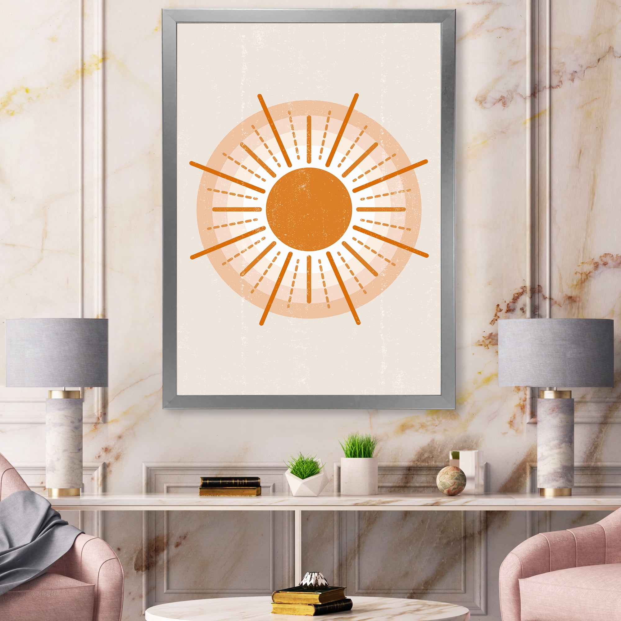 Designart 'Orange Radiant Sun II' Modern Framed Art Print