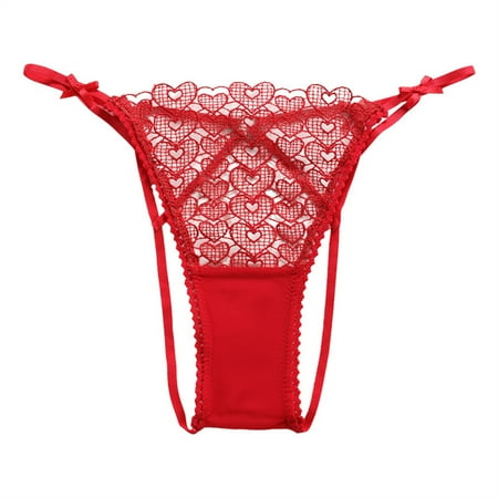 BYOIMUD Women s Lace Thong Panty Sheer See Through Lingerie Breathable Sexy Thongs Cute Clothes Gift for Women Fashion 2023 Red XL