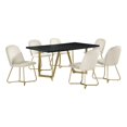 thumbnail image 1 of 7pc Black Wood Top Dining Set with Cream Velvet Chairs and Gold Base, 1 of 5