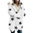 thumbnail image 5 of Fuzzy Shaggy Jacket Full Zip Up Women Hooded Warm Winter Coat Stars Pattern Oversize Fleece Sweater Cardigans (XL, White), 5 of 7