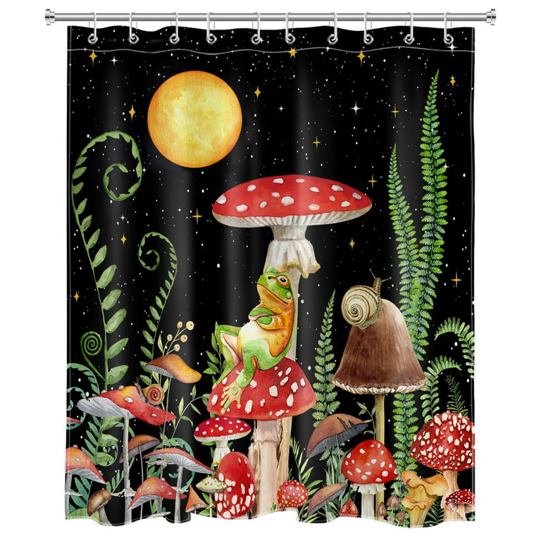 HVEST Mushroom Shower Curtain, Red Mushrooms and Strawberries on Black  Background Bathroom Shower Curtain Wild Plants Polyester Fabric Decor  Curtain with Hooks, 72X78 inch 