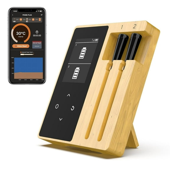 Wireless Meat Thermometer with 2 Ultra-Thin Probes, Smart Digital Bluetooth Food Thermometer 600FT Remote Range, Standalone Smart Base for Grill Roast Oven, Cooking Gifts