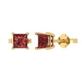 thumbnail image 2 of 1.0 Ct Princess Cut Studs Red Natural Garnet 18K Yellow Solid Solid Gold Everyday Dainty Earrings Push Back, 2 of 7