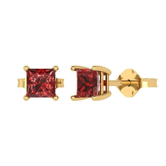 1 ct Push-Back Stud Earrings for Women | 4.5mm Princess Cut Natural Garnet | 18K Yellow Gold